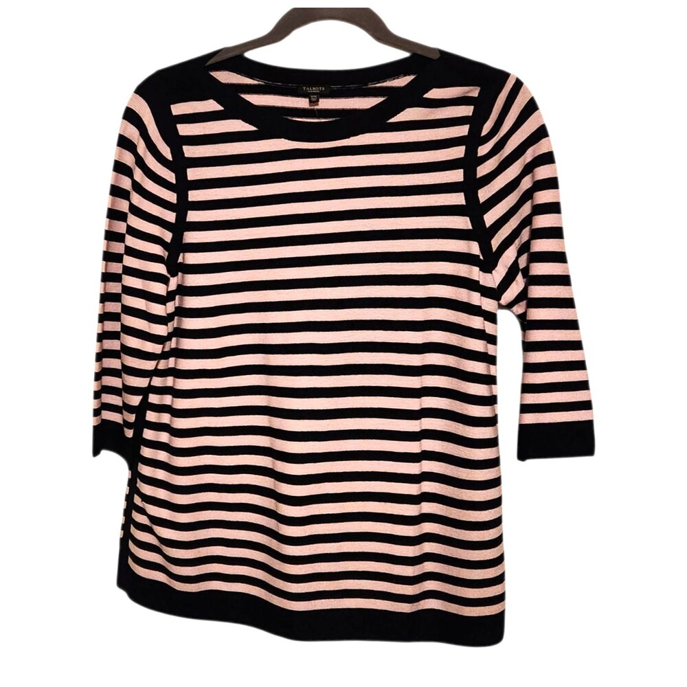 Talbots Plus Petite Pullover Sweater Boat Neck Pink Navy Stripe Womens Size 2XP